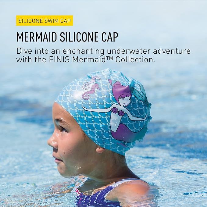 FINIS Mermaid Kids Swim Cap - 100% Silicone - Fun Prints - Universal Fit - Chlorine Protection