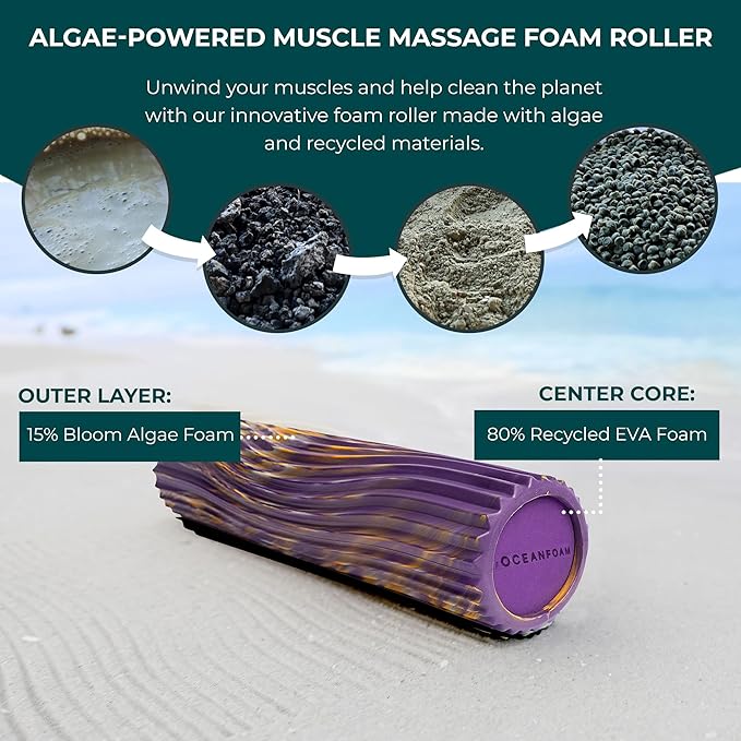 Oceanfoam Tidal Roller - Purple, Gold & Natural Marbled - Muscle Massage Foam Roller for Back Pain & Stretching - Firm & Ergonomic Wide Wave Textured - Yoga, Athletics, Wellness - Full Size, 20" x 5"
