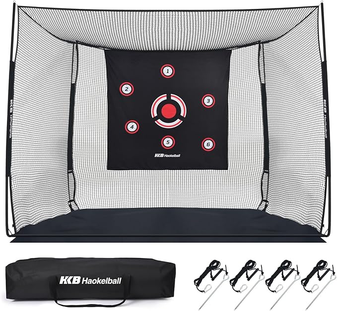 Haokelball Golf Hitting Cage,10x8x6ft Golf Practice Net with Target Cloth & Carry Bag, Heavy-Duty Golf Cage Net for Backyard, Indoor & Outdoor
