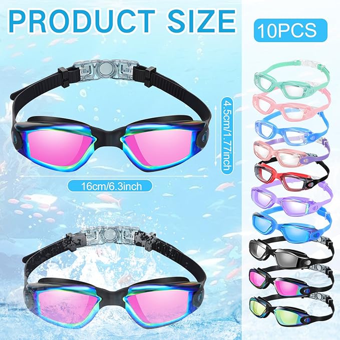 Konohan 10 Pack Swim Goggles Bulk for Kids adult Pool Goggles Anti Fog Silicone No Leak Swimming Glasses for Men Women Youth