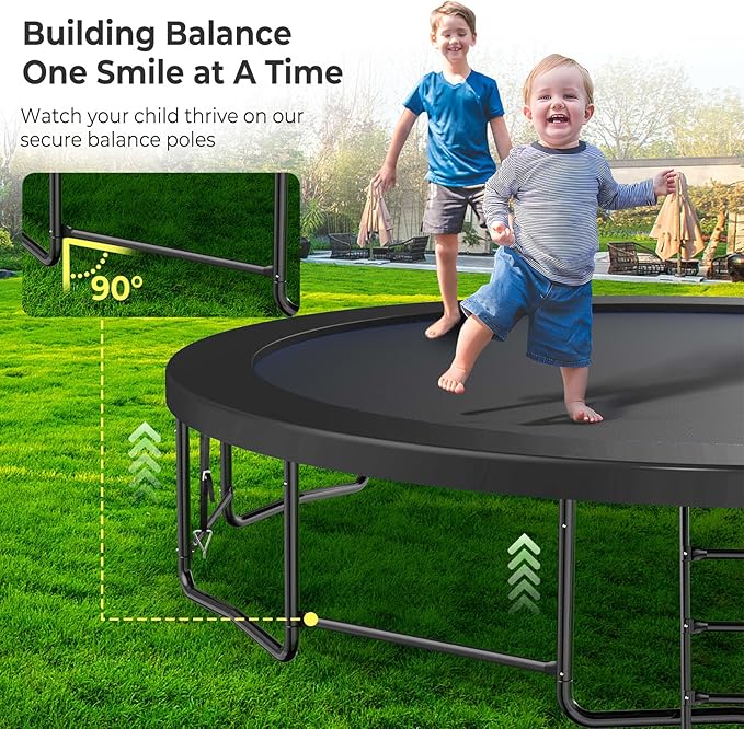 10 12 14 15 16FT Outdoor Trampolines for Kids and Adults, Pumpkin Trampoline with Curved Poles, Recreational Trampoline with Basketball Hoop and Safety Enclosure Net for Kids and Adults