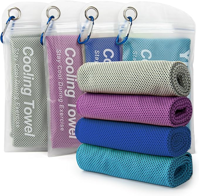 YESLIFE 4 Pack Cooling Towel 40"x12", Gym Towels for Men and Women, Soft Breathable Workout Towels for Yoga, Running, Sport, & More (Grey, Dark Blue, Purple, Blue)