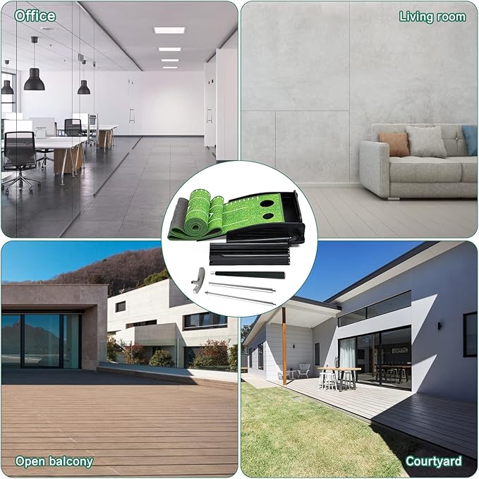 Golf Putting Green Mat with Putter and 6 Balls, Putting Practice Mat with Auto Ball Return for Home, Office, Backyard, Indoor, Outdoor Use