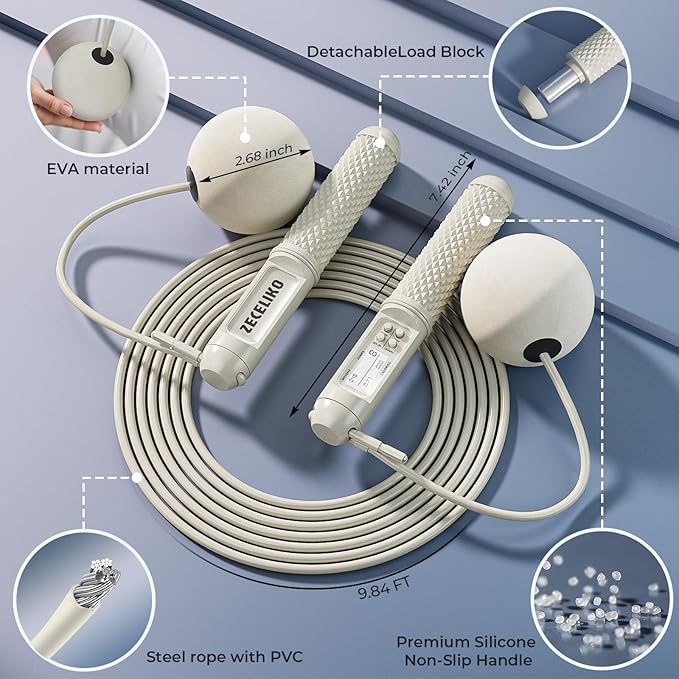 Smart Jump Rope with LED Display and Jump Counter, Weighted Cordless Design for Home Gym & HIIT, Adjustable Steel Wire for Fitness, Tracks Jumps, Calories & Time, for Men, Women & Kids