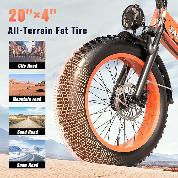 Folding Electric Bike for Adults, 20'' 1500W Peak Fat Tire Ebike, Up to 70 Miles 30+MPH Electric Mountain Bike with 52V 20AH Removable Battery, Dual Suspension, 7-Speed,UL Certified