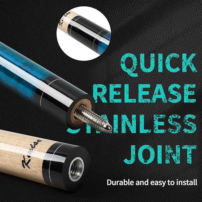 Kmise Professional Low-Deflection Pool Cue Stick, 58'' Canadian Hard Maple Wood Billiard Cue, 13mm Leather Tip, 3D Anti-Slip Grip, Precision Control for Adults/Beginners/Pros