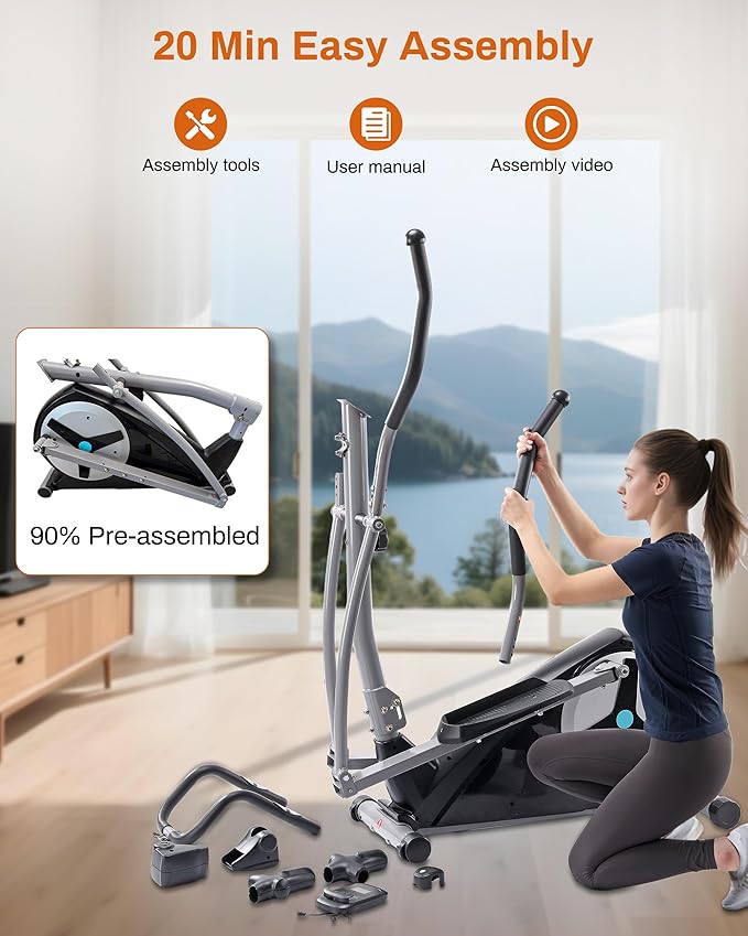 ECHANFIT Elliptical Exercise Machine, Hyper-Quiet Magnetic Elliptical Machine for Home, Elliptical Training Machines with 16 Resistance Levels, App Bluetooth, Backlit LCD Monitor, Pulse Sensor