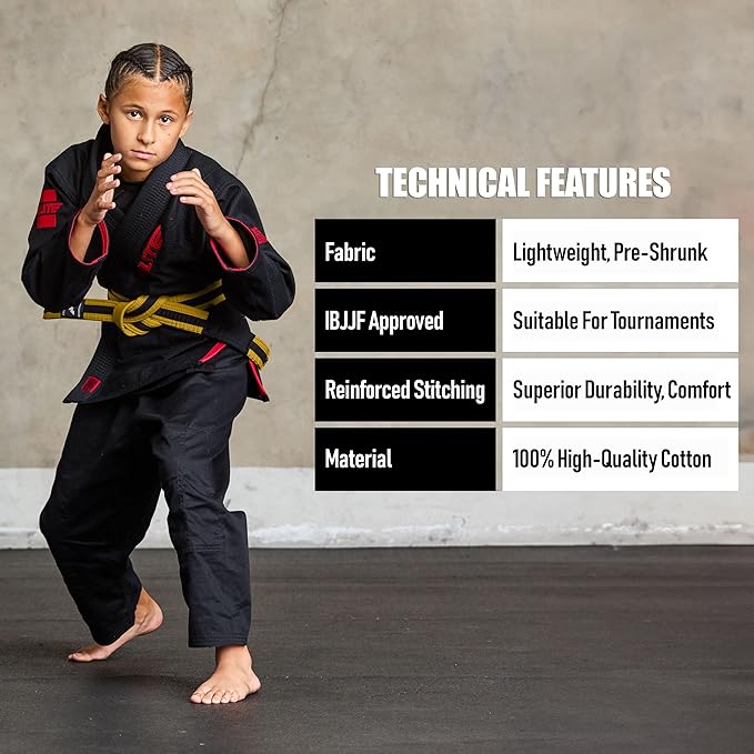 Elite Sports Kids Brazilian Jiu Jitsu Belts Preshurunk Martial Arts Youth BJJ Belts for Girls & Boys with BJJ Ranking Stripes