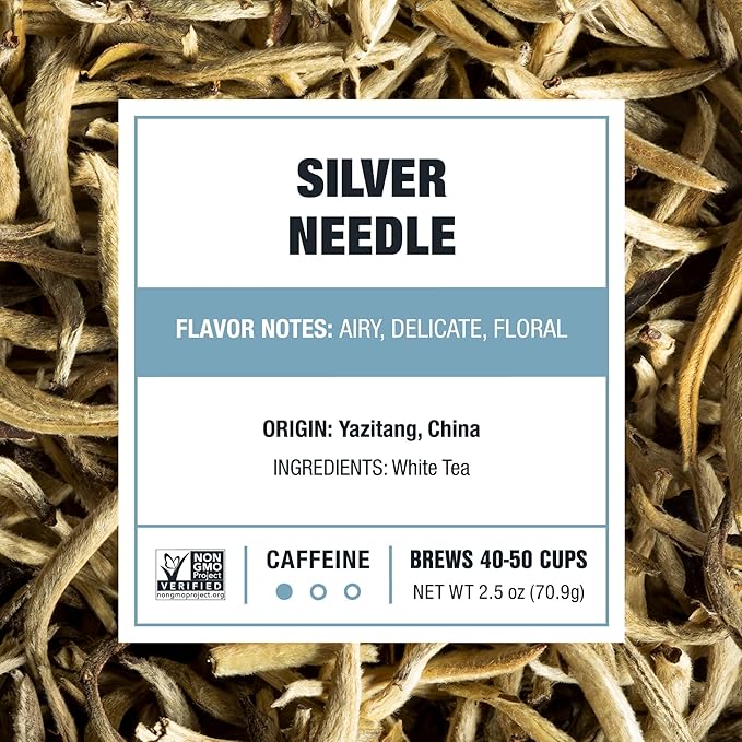 Tiesta Tea Silver Needle White Tea – Premium Loose Leaf, Single-Origin from China | Pure Unblended Low-Caffeine Tea | Hot or Cold Brew | 2.5oz Refillable Tin | Brews 50 Cups