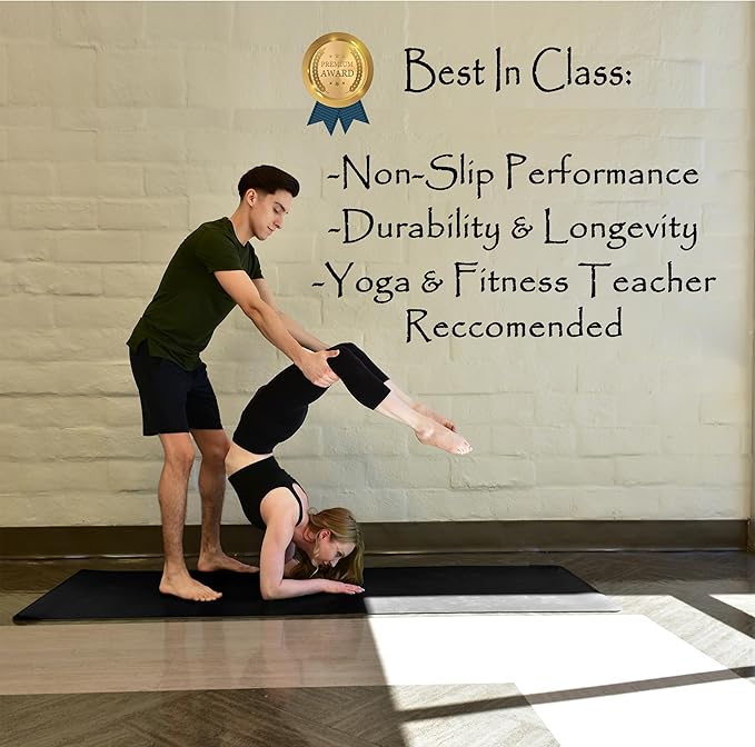 Tatago Hot Yoga Mat Non Slip-Professional Grade Natural Rubber Yoga Mat, Pliates Mat, Stretching Mat or exercise mats for home workout. Nonslip for Hot and Sweaty Classes. Includes Yoga Strap for Carrying and Stretching too.