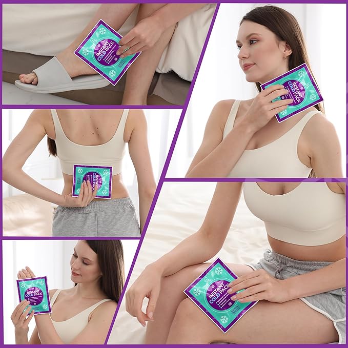 Disposable Instant Ice Packs for Injuries 100 Packs (6” x 5”) | Instant Ice Cold Pack - Cold Compress Ice Pack for Pain Relief, First Aid Essential, Swelling, Toothache, Athletes & Outdoor Activities