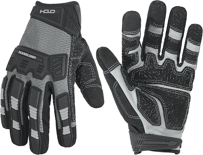 HANDLANDY Mens Work Gloves Touch screen, Utility Mechanic Gloves, Flexible Breathable Fit- Padded Knuckles & Palm