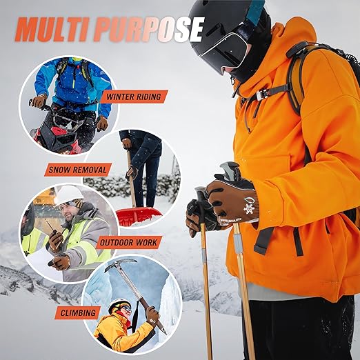 HANDLANDY Winter Insulated Work Gloves, 3M Thinsulate Thermal Water-Resistant Gloves for Men Women Touch Screen, Warm Ski Snowboard Cold Weather Gloves (Brown, 2X-Large)