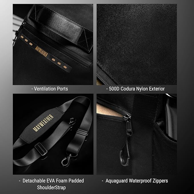 Hayabusa Mayweather Airstream Duffle Gym Bag for Women and Men - Black/Gold, 50L