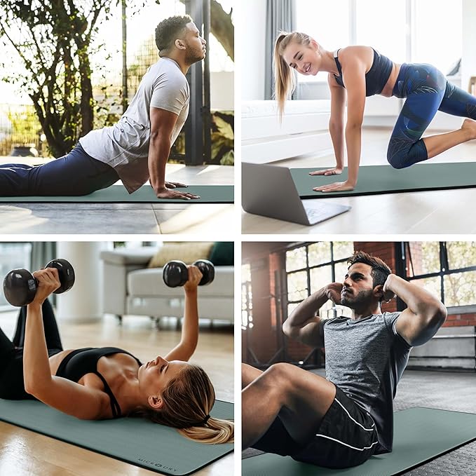 MICRODRY Deluxe Fitness Exercise Yoga Mat for Home & Gym, Extra Thick for High Impact Training, Multi Layered Skid Resistant Surface, Odor Neutralizing with Carrying Strap
