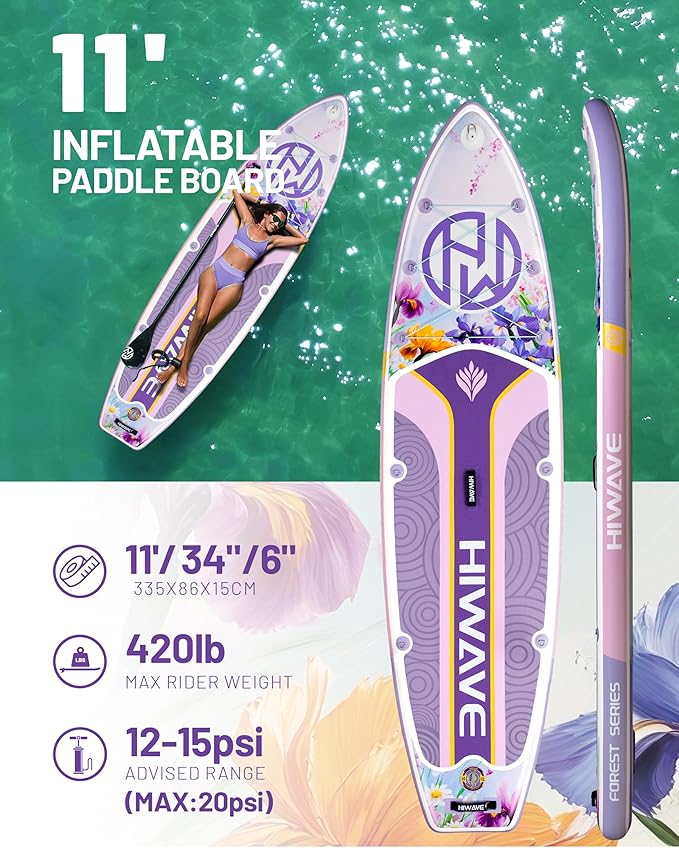 Inflatable Paddle Board 11 '* 34 "* 6" Extra Wide Sup Board, 420lb Capacity Paddle Board for Adults, Suitable for Sea and Lakes, 2+1Family Board