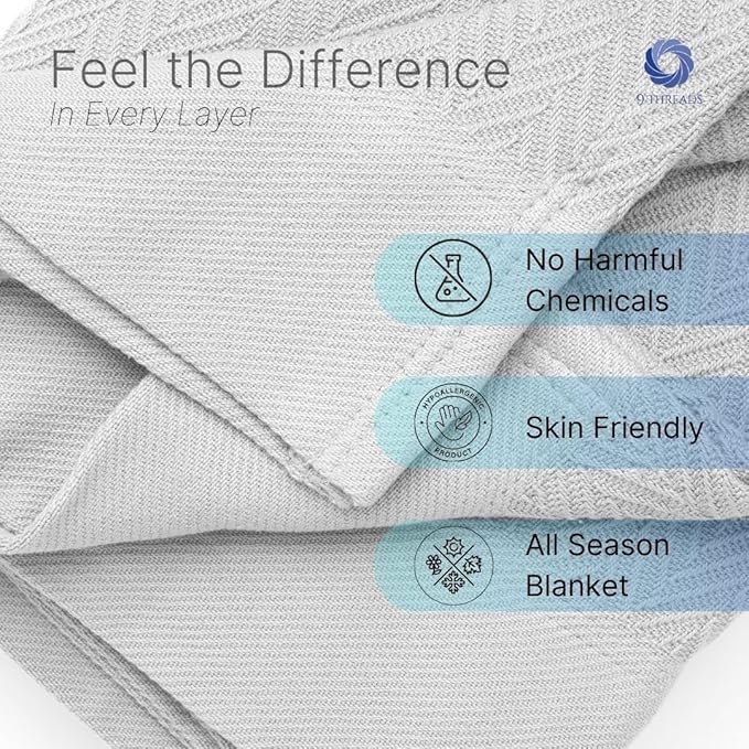 100% Cotton Herringbone Weave Blankets, 90"X90" Queen, Throw Blanket for Bed,All Season Cotton Blanket, Cozy Blanket,Throws Bed Blanket,Throw Blanket for Couch,Modern Home Decor -Light Grey