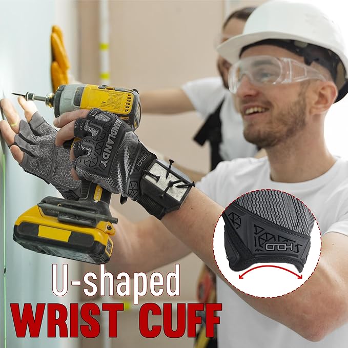 HANDLANDY Fingerless Work Gloves for Men, Padded Half Finger Tactical Mechanics Gloves, Utility Trucker Driver Gloves (Grey, Large (Pack of 1))