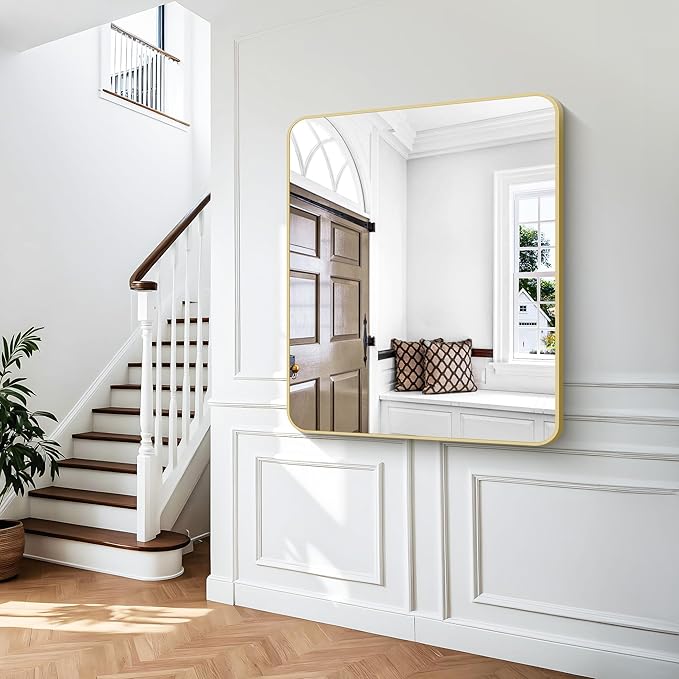Gold Bathroom Mirror,40x48 inch Wall Mirror for Bathroom Wall Mounted,Round Rectangle Mirror for Bathroom Over Sink,Modern Frame for Home Decor Living Room,Bedroom Entryway,Horizontal/Vertical