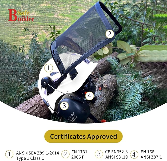 Forestry Safety Helmet with Build-in Visor Mesh Face Shield Ear Muffs 4 in 1 Chainsaw Safety Hard Hats