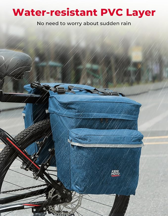KEMIMOTO Bike Bag Panniers with Rain Cover, 34L Waterproof Bicycle Saddle Bag for Rear Rack Mountain Biking Bags Storage, Ebike Accessories for Commuter Grocery Shopping Travel Carrier, Blue