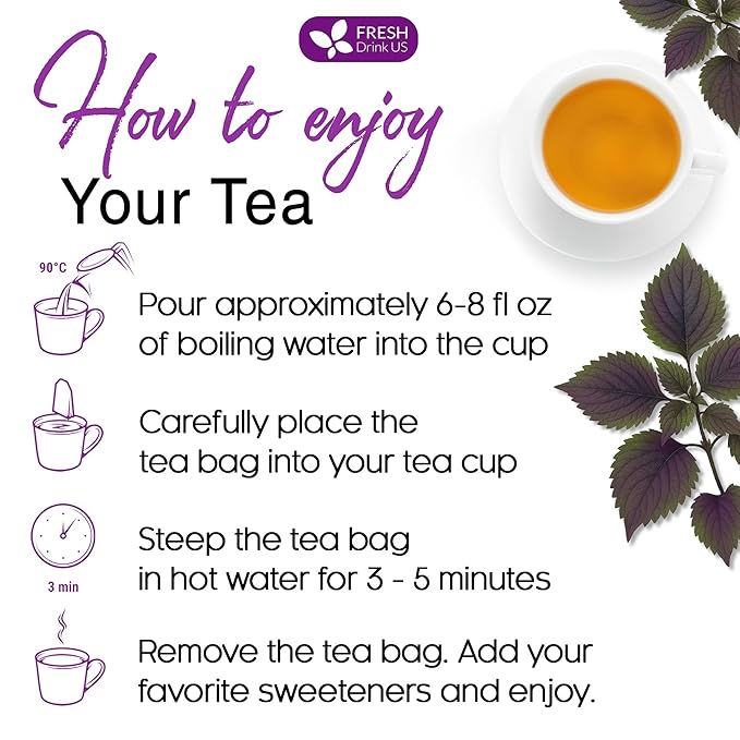 FreshDrinkUS, Premium Perilla Leaf Tea – 75 Tea Bags | 100% Pure Perilla Leaves | Caffeine-Free, Non-GMO, Natural Packaging | Herbal Tea Bags for Daily Enjoyment. Gluten-Free. Sugar-Free. Vegan