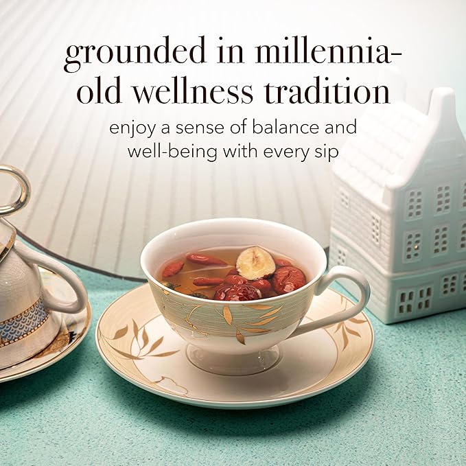 qìsane Chrysanthemum Tea Bags with Organic Dried Goji Berries - Dried Chrysanthemum Flowers, Dried Longan Fruit & Jujube Dates - Herbal Tea to Support Calmness & Well-Being - 10 sachets (~30 cups)