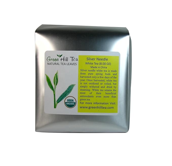 Organic Silver Needle White Tea, Greenhilltea Natural Organic Silver Needle White Tea has a savoury aroma – 8 OZ