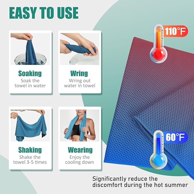 Cooling Towels Pack of 30, 40"*12" Neck Cool Towel Bulk, Cold Towels for Neck and Face, Cooling Rags Sports Towel for Hot Weather, Running, Soccer, Yoga, Gym, Golf