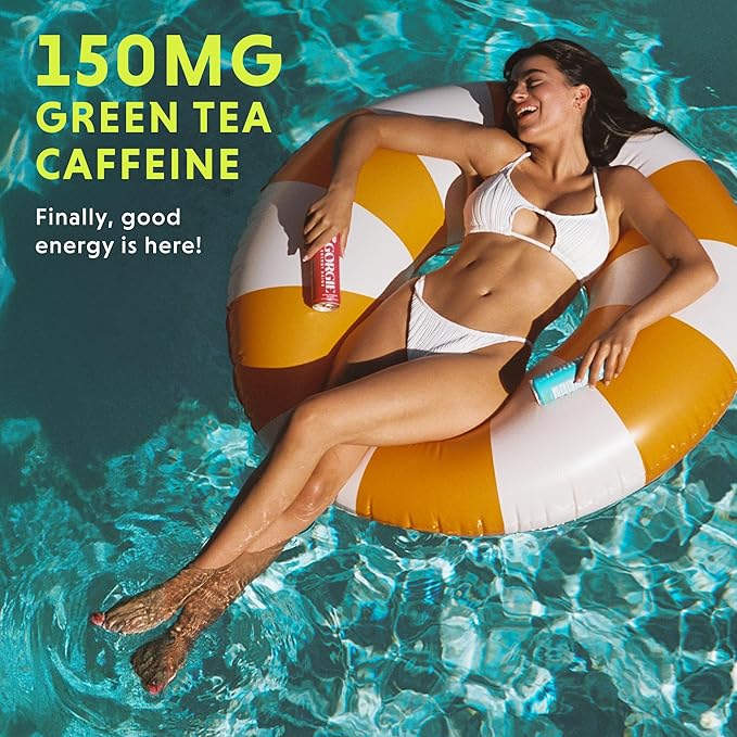 GORGIE Sugar Free Natural Energy Drinks, Sparkling Watermelon Crush (12 Pack) - Healthy Energy Drink - Natural Coffee Replacement with Green Tea Caffeine and Biotin, 150mg Caffeine, Vegan, Low Calorie