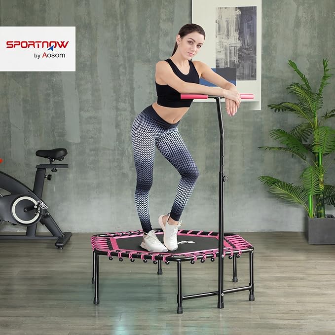 Soozier 45" Rebounder Trampoline for Adults, Mini Trampoline Indoor with Colorful LED Lights and Adjustable Handle, Quiet and Safe Bungee Rebounder