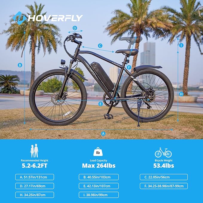 HOVERFLY OUREA 26" Electric Bike for Adults, 750W Peak Motor Mountain Ebike, 20MPH Up to 40 Miles, UL2849 Certified, 7-Speed, Removable Battery, Shock Absorber, Fat Tire Commuter E-Bike