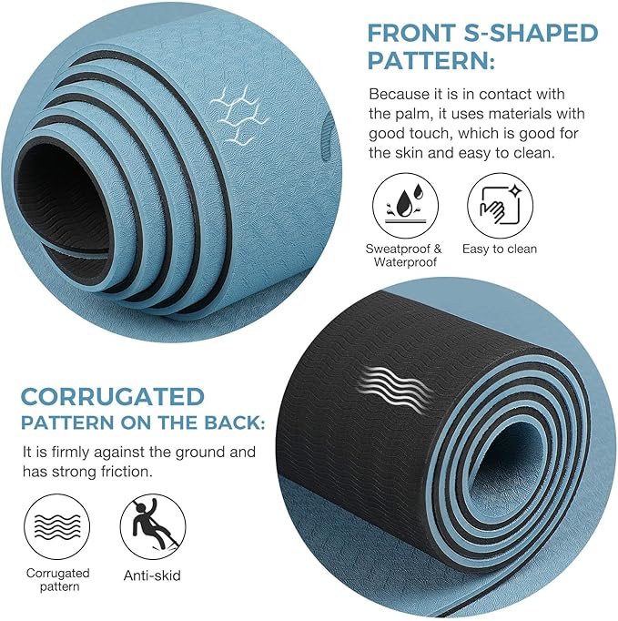 Yoga Mat Non Slip TPE Extra Wide Yoga Mat with Alignment Mark, 72"L x 32"W x 0.32"/0.24"Th (183cm x 81cm x 8mm/6mm), Anti-Tear Exercise Mat with Carrying Strap and Bag, Workout Mats for Yoga, Pilates