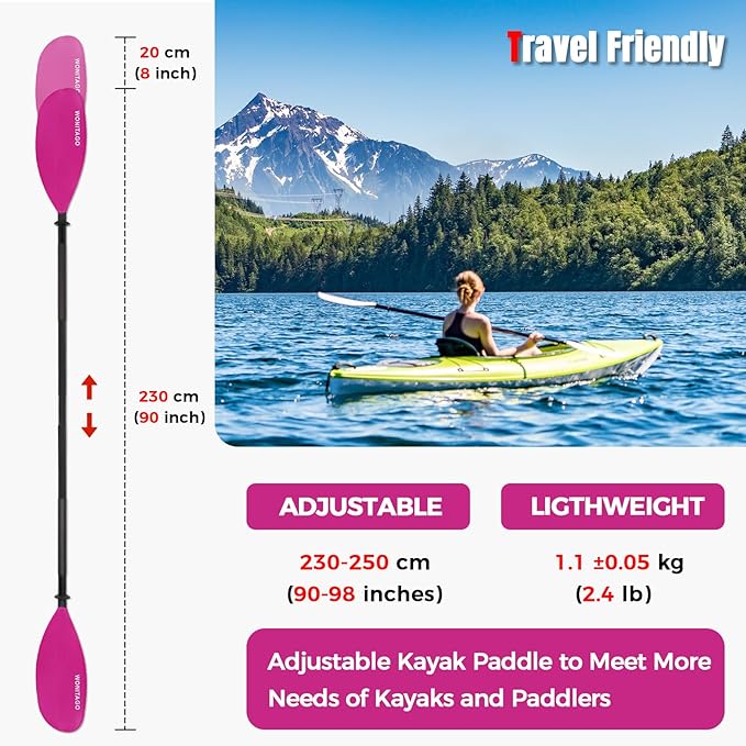 Kayak Paddles with Alloy Shaft and PP Blade, Floating Kayaking Oars, Adjustable 230-250 cm/90-98 Inches, 210-230 cm/82-90 Inches