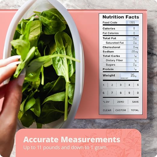Greater Goods Nutrition Scale with Food Grade Glass, Perfect for Calorie Counting, Meal Prep, and Weight Loss (Coral Pink)