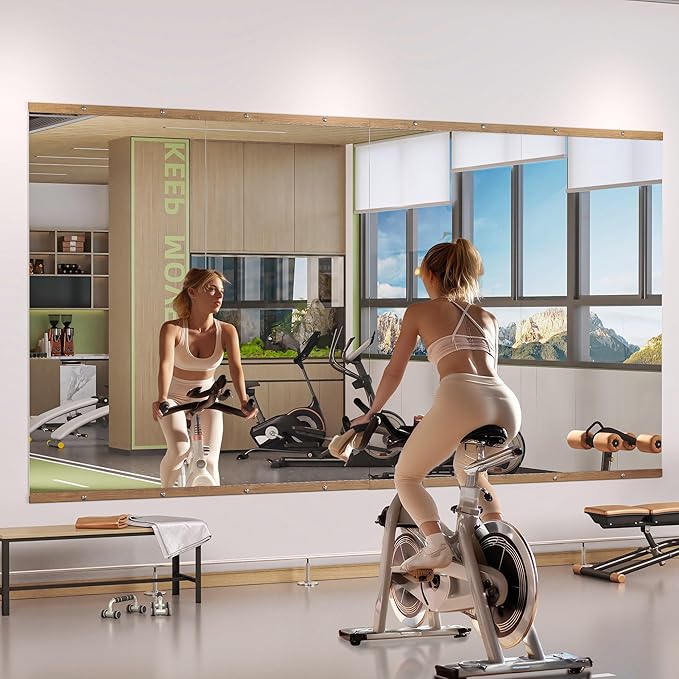 Hasipu 3Pcs 55''x17'' Home Gym Mirror Large Full Length Wall Mounted Full Body Mirror for Yoga Dance Fitness Exercise Studio Bedroom Garage, Frameless Tempered Glass Workout Mirrors Walnut Rectangular