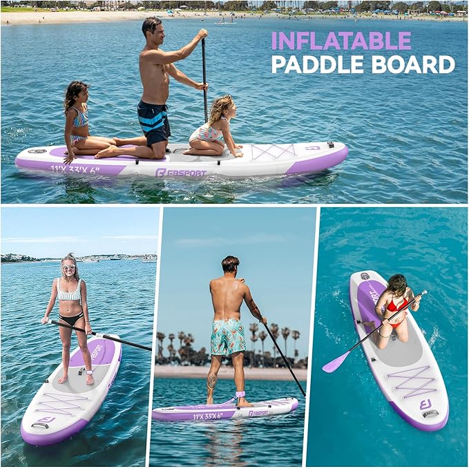 FBSPORT 11FT Premium Inflatable Stand Up Paddle Board with Electric Pump, Yoga Board with SUP Accessories & Carry Bag | Wide Stance, Surf Control, Non-Slip Deck, Leash and Paddle for Youth & Adult