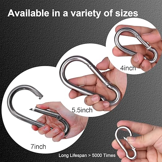 Large Carabiner Clip Hooks, 1pc 5.5 inch Carabiner Heavy Duty, 304 Stainless Steel Spring Snap Hook Fits Camping Hanging Hiking Weight Lifting, Metal Clips for Rope or Chain
