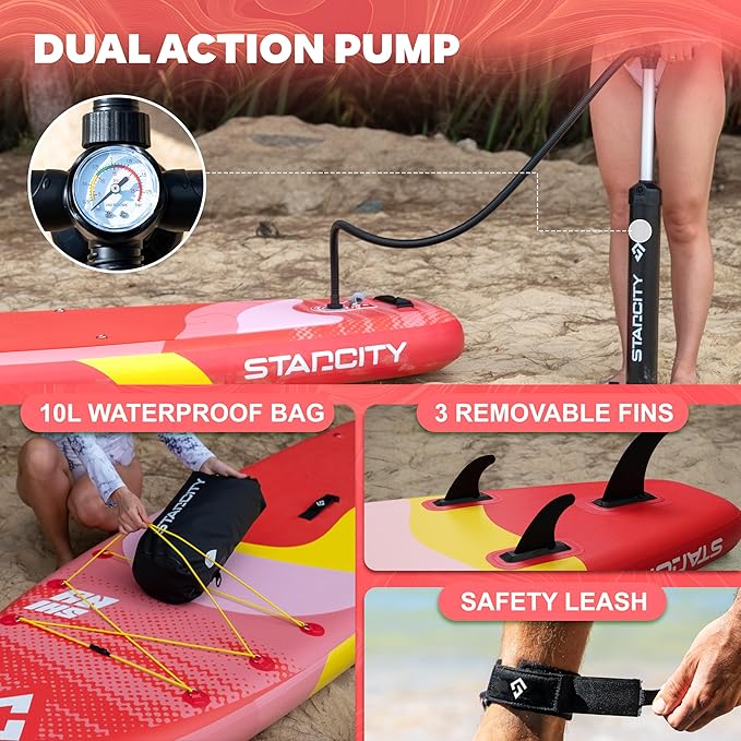 Starcity 11'*34"*6" Blow Up Paddle Board, Inflatable Paddle Board,Paddle Board,Spacious and Stable, Anti Slip and Easy to Operate, Large Size Suitable for Single Person/Family/Pet Use.