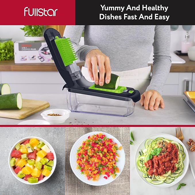 Fullstar The Original Pro Chopper - Vegetable Chopper and Spiralizer, Food Chopper with Container, Fruit Slicer, Kitchen Gadgets & Accessories, Home Essentials (2 in 1, Gray/Green)