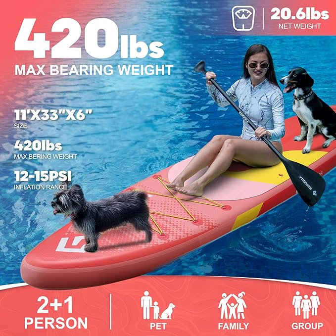 Starcity 11'*34"*6" Blow Up Paddle Board, Inflatable Paddle Board,Paddle Board,Spacious and Stable, Anti Slip and Easy to Operate, Large Size Suitable for Single Person/Family/Pet Use.