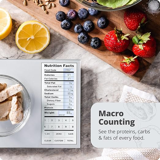 Greater Goods Nutrition Scale (Non‑Connected) – Food Grade Glass, 2,000 Food Codes Preloaded, Compact (9.33"x6.02"x0.91") for Portion Control & Meal Prep