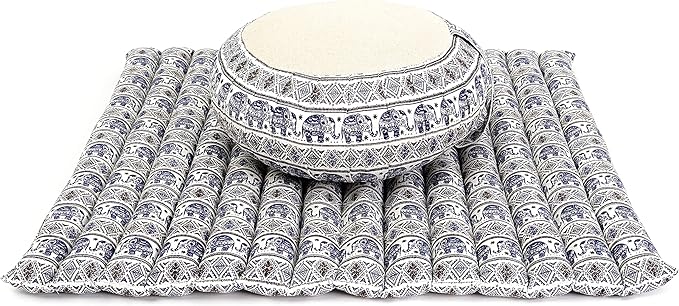 Leewadee Meditation Cushion Set – 1 Round Zafu Meditation Pillow and 1 Square Roll-Up Zabuton Meditation Mat, Pillows Bundle Filled with Kapok