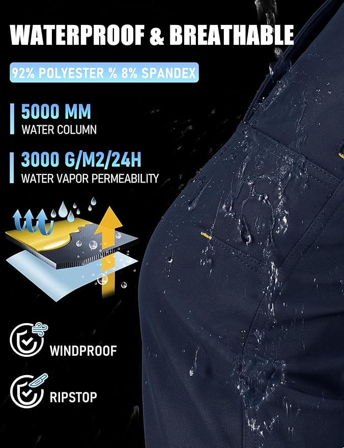 TACVASEN Winter Pants for Men Fleece Lined Waterproof Pants Insulated Hiking Pant for Ski Snowboard Outdoor Work Hunting