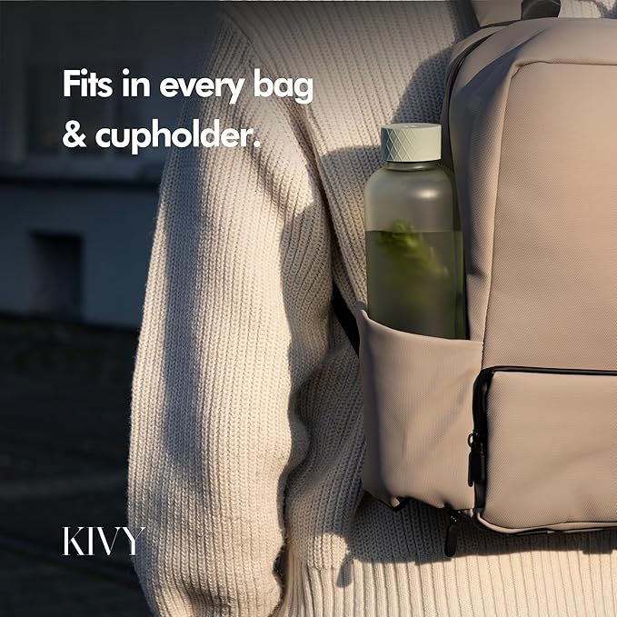 KIVY Slim Water Bottle 32oz [Lightweight & Shatterproof] Fits Backpack & Cupholder for Travel, Sports, School, Gym - Dark green water bottle no straw - Gym water bottle screw top - Dishwasher Safe