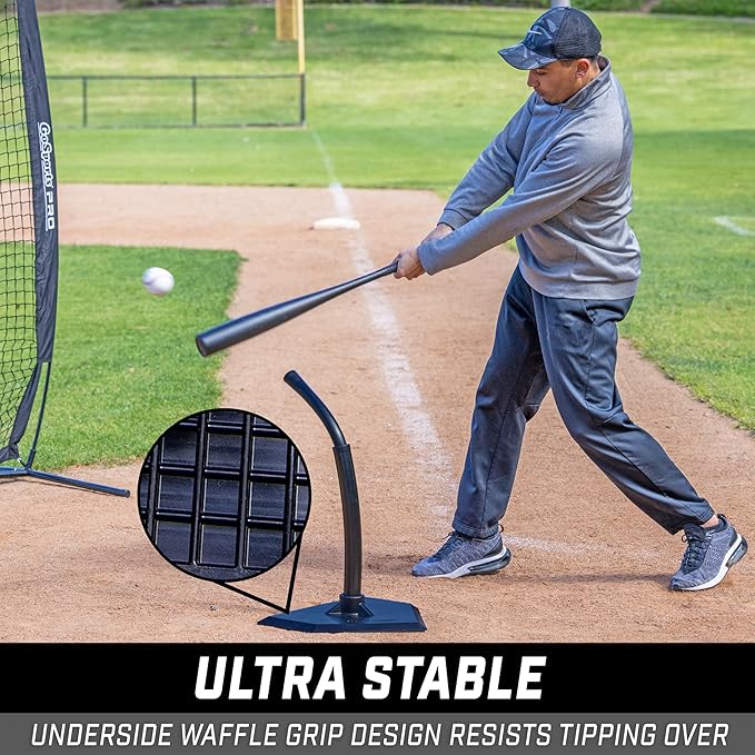 GoSports Baseball & Softball Batting Tees - Choose Jr. or Standard - Adjustable Rubber Hitting Tee