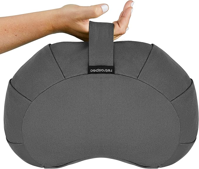 Retrospec Sedona Zafu Meditation Cushion With Buckwheat Hull Fill - Adjustable Yoga & Pilates Support Pillow - 17in Crescent Cotton Cover With Handle