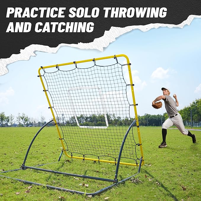 Heavy Duty Baseball Rebounder Net 4x4.5 FT Pitchback with 3 Adjustable Angles, Baseball and Softball Bounce Back Net for Ground, Line Drive, Fly Ball Return Settings Fielding Trainer