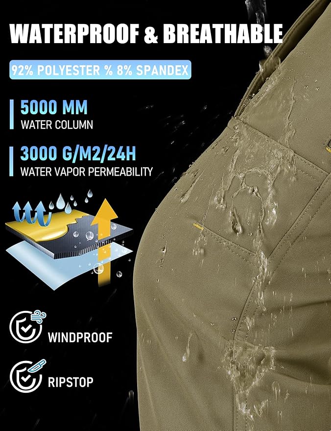 TACVASEN Winter Pants for Men Fleece Lined Waterproof Pants Insulated Hiking Pant for Ski Snowboard Outdoor Work Hunting