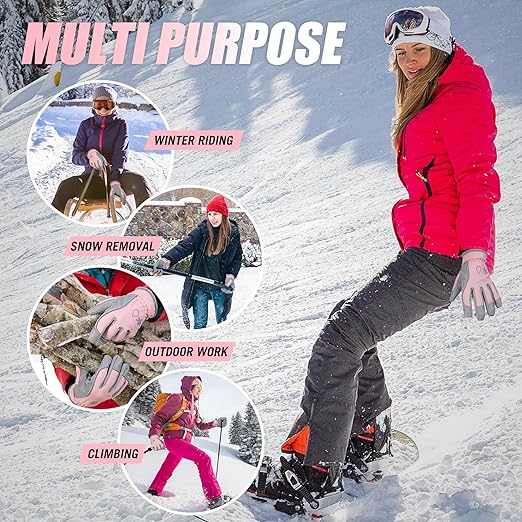 HANDLANDY Winter Insulated Work Gloves, 3M Thinsulate Thermal Water-Resistant Gloves for Men Women Touch Screen, Warm Ski Snowboard Cold Weather Gloves (Pink Grey, Small)